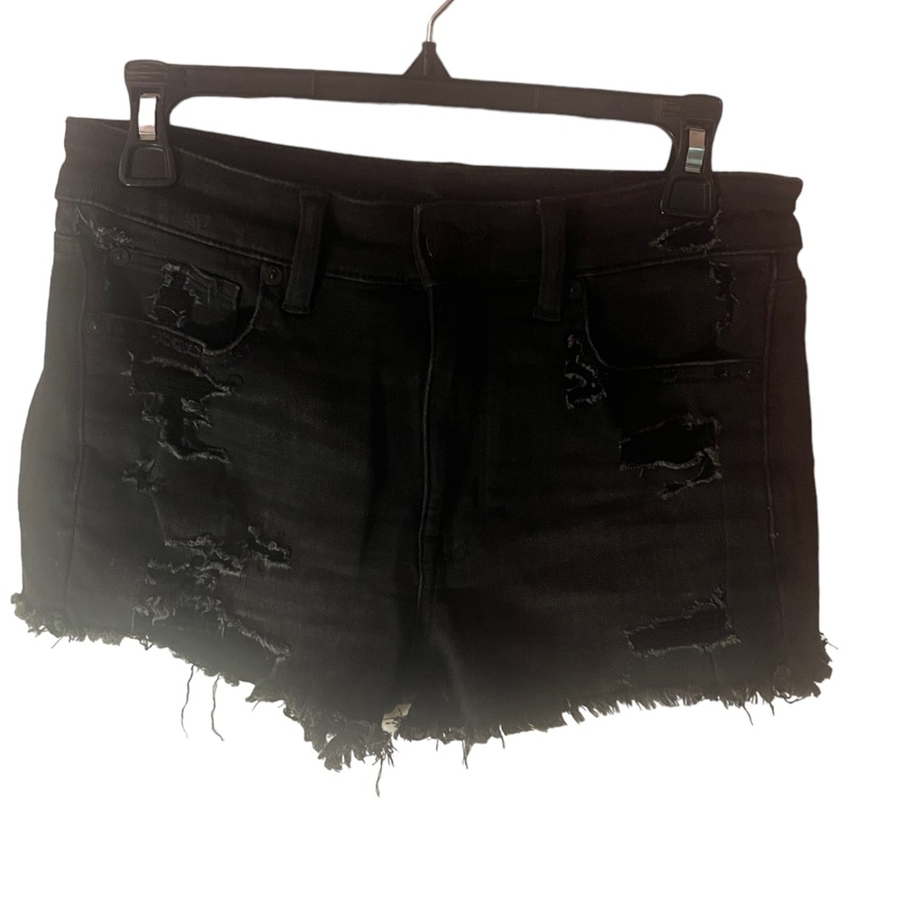 American eagle next level stretch black distressed jean shorts size 6